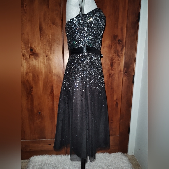 Scala Black Sequined Strapless Fit & Flare Dress - Picture 5 of 10
